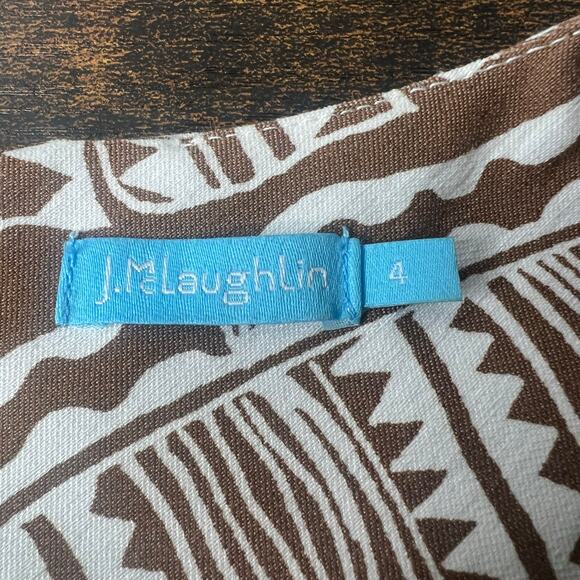 J. McLaughlin Sleeveless Sheath Dress Size 4 Brown White Geo Palm Print Resort - Picture 8 of 11